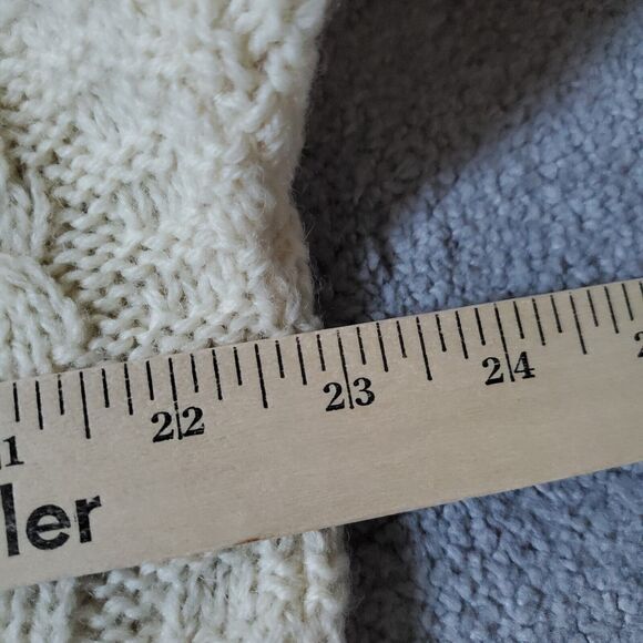 Irish Woolen Mills Sweater Mens Medium Beige Wool Cableknit Roll Neck Fisherman - Picture 9 of 11